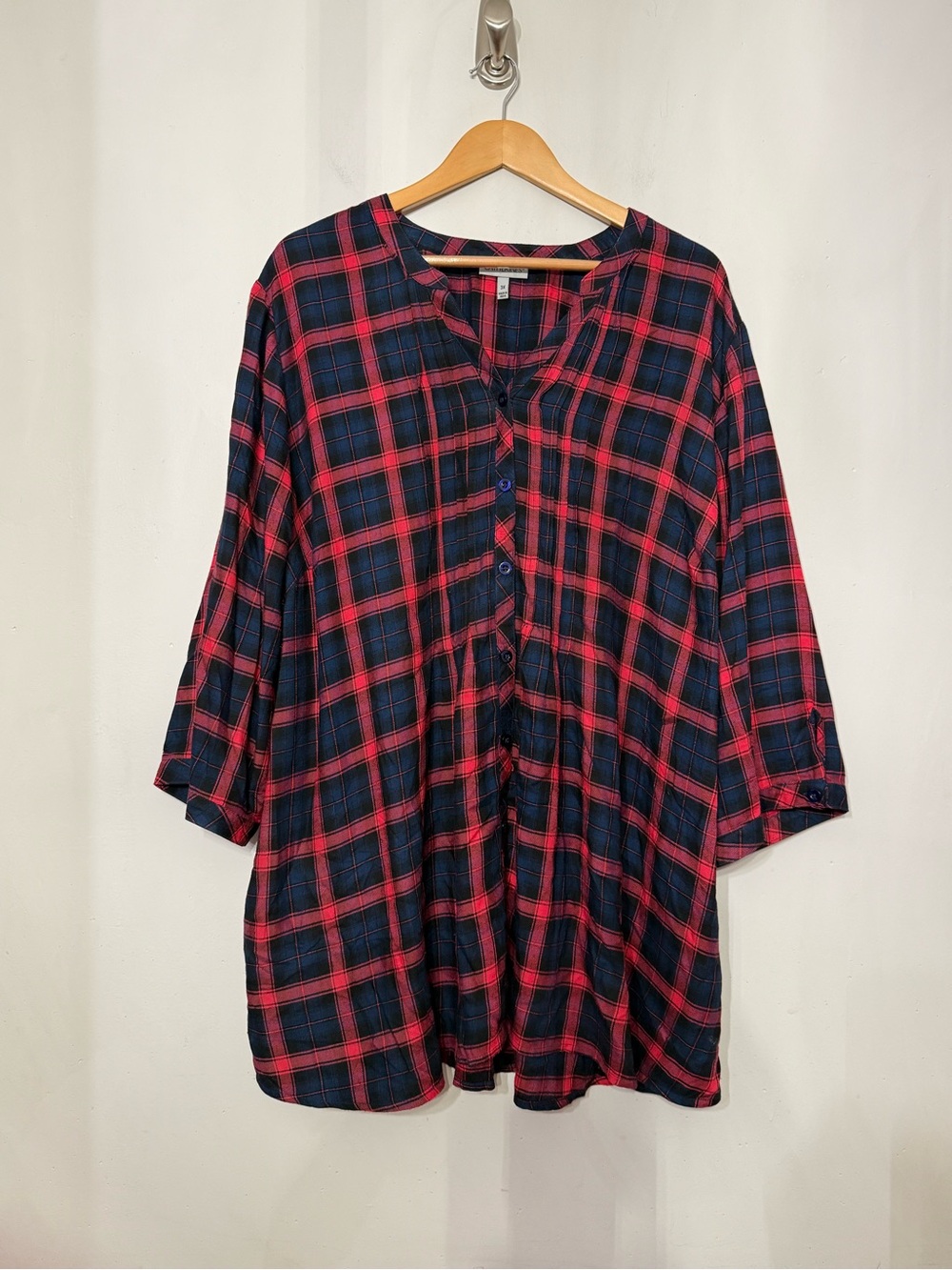 Catherines Plaid Tunic Top Button Up Pintuck Fall Autumn‎ Flowy Women’s 3X